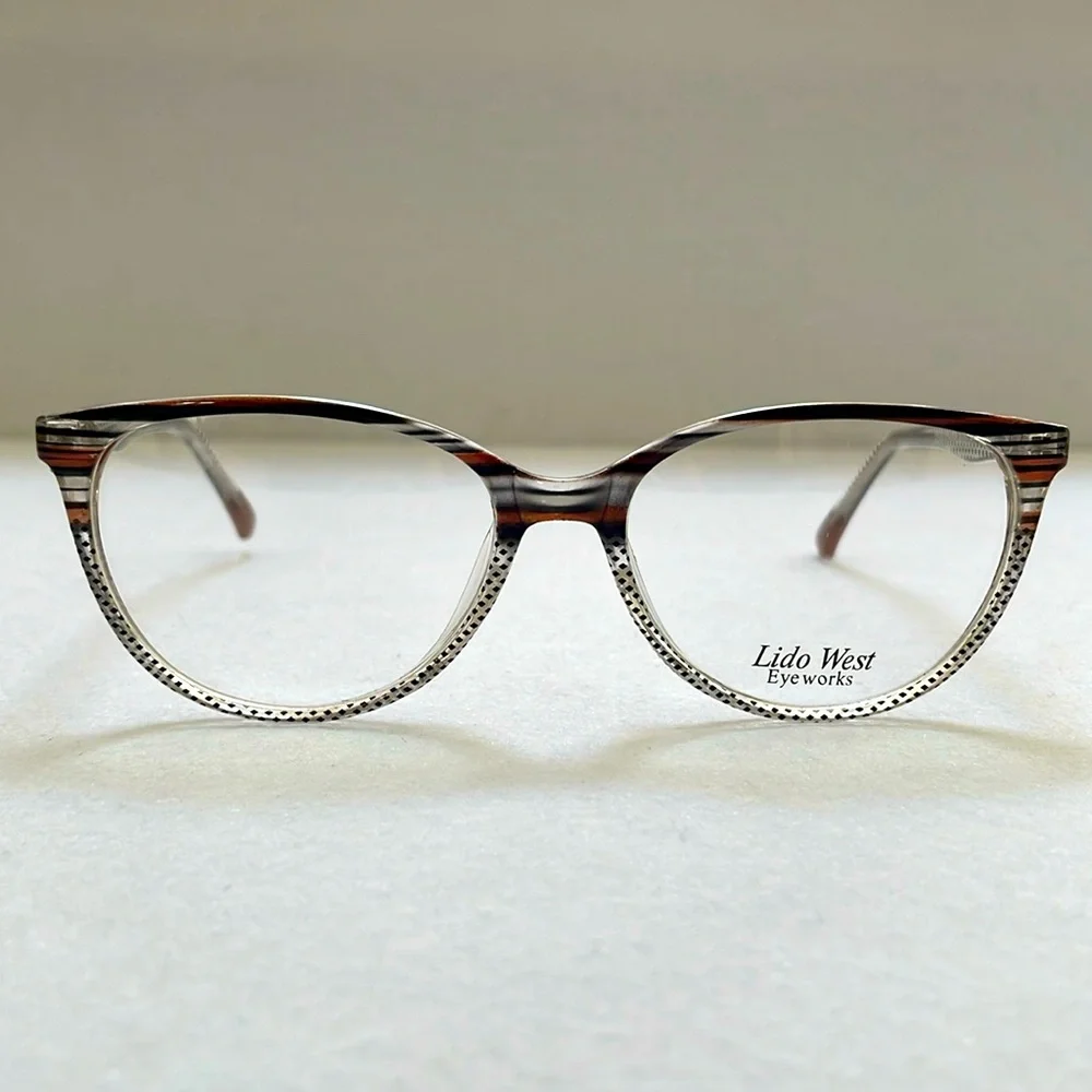 NWT Lido West Palm Brown Stripe Polka Dot Eyeglass Frame